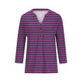 thumbnail image 5 of ClodeEU Women's Striped Henley Neck 3/4 Sleeve T Shirt ,Button Down V-Neck Top, Basic Ladies Loose Fit Tee Purple,Womens Plus XXXXL, 5 of 6
