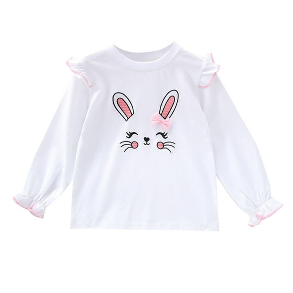 WEAIXIMIUNG Women Winter Tops Toddler Little Girls Long Sleeve Ruffle T Shirts Bunny Graphic Top Shirts Casual Blouse