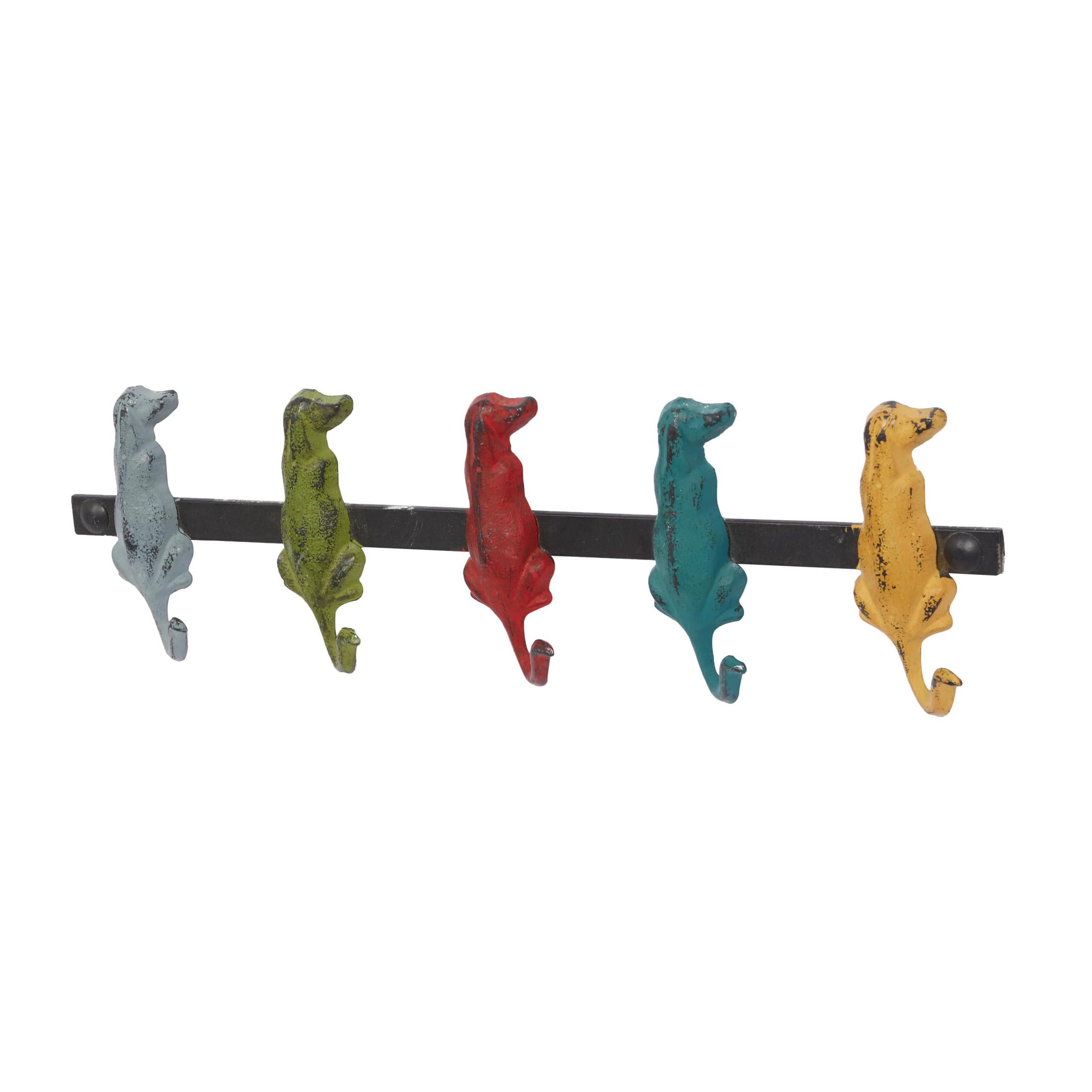 DecMode 19" x 5" Multi Colored Metal 5 Hanger Dog Wall Hook, 1-Piece