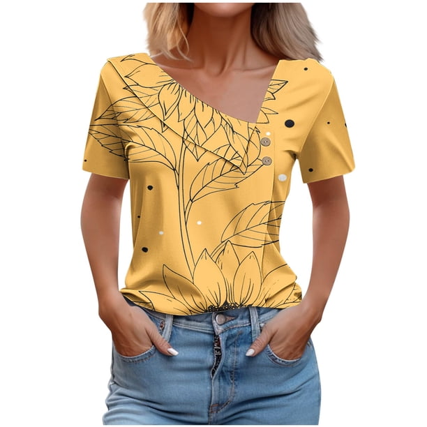Top de Verano Mujeres Cuello en V Casual Top de Manga Corta, Ligera Primavera Y Blusa de Verano para las Mujeres