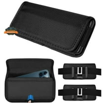 For Apple iPhone 16 Pro Max (6.9") Pouch Holster Cell Phone Case Universal Horizontal Nylon with Clip /Loops Belt Holder Rugged Waist Carrying Cover - Black