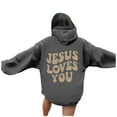 thumbnail image 1 of VBARHMQRT Plus Size Hoodie Autumn Winter Hoodie Neck Solid Color Printed Long Sleeve Pullover Sweatshirt, 1 of 6