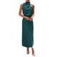 thumbnail image 1 of Vestido PRETTYGARDEN Satén Sin Mangas Cuello Simulado Maxi Verde Oscuro Talla L, 1 of 8