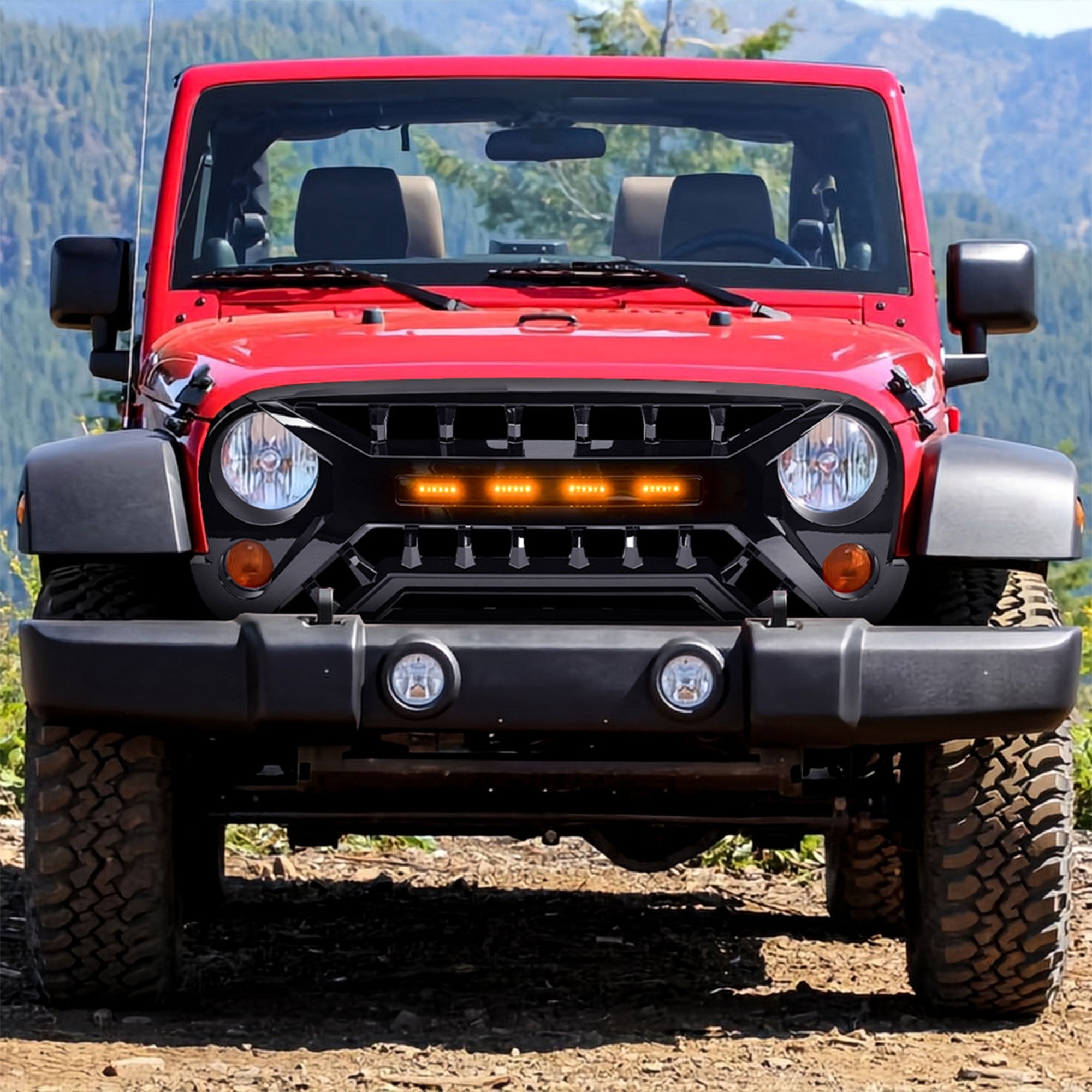 AMERICAN MODIFIED Grille 07-18 Jeep Wrangler JK w/ Amber LED, Glossy Black