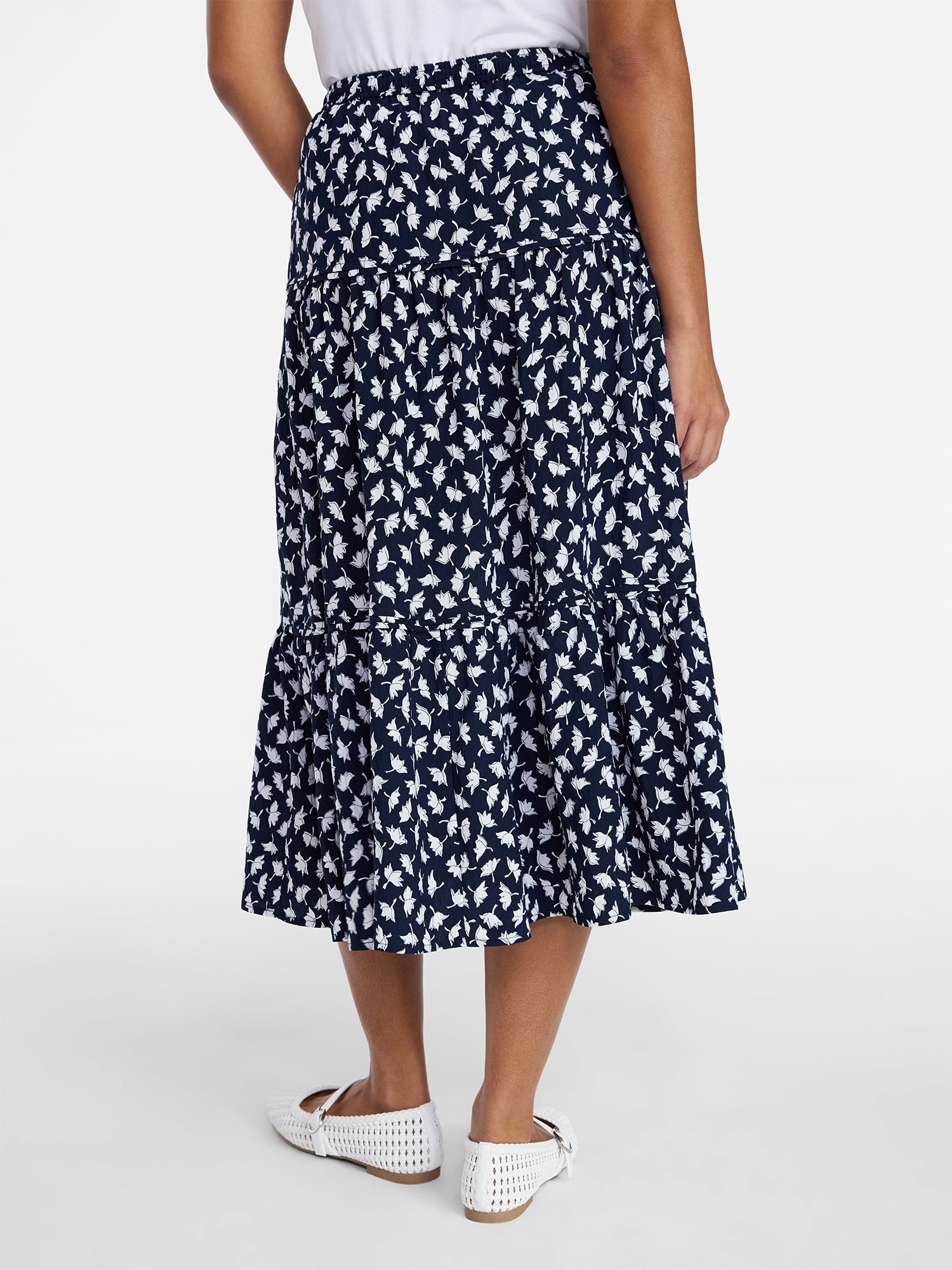 Time and Tru Women's Tiered Print Midi Skirt, Sizes XS -XXXL
