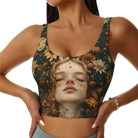 Sports Bras for Women High Support  Whimsical Flower Crown Maiden Workout Tank Tops Woman  Yoga Bra with Removable Cups