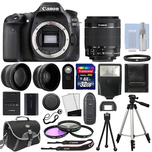 Canon EOS 80D Digital SLR Camera + 3 Lens: 18-55mm IS STM Lens + 32GB Bundle