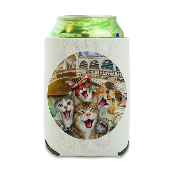 Venice Italy Cats Selfie Can Cooler - Drink Sleeve Hugger Collapsible Insulator - Beverage Insulated Holder