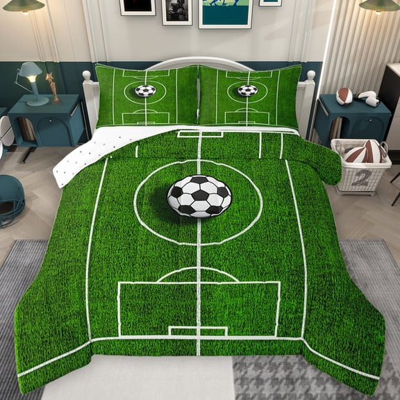 Manfei Football Print Boys Full Size Comforter Sets, Est Sleep Ports Bedding Comforter Set, Modern Soccer Lover Reversible Bedding Sets, Ultra Soft Bedroom Decor, 3-Piece