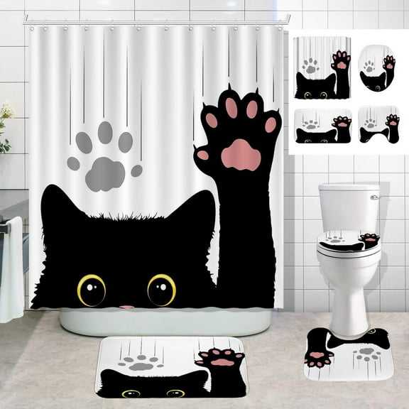 4PCS Pink Castle Shower Curtain Set, Modern Luxury Shining Gold Glitter Crown Polka Dot Striped Cartoon Fantasy Kingdom Fairy Tale Girls Girly Bathroom Decor, Non-slip Bath Mat, Princess