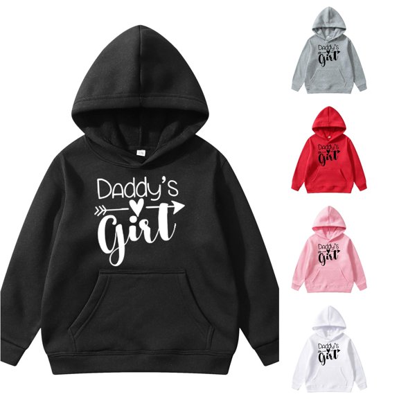 SONXAHE Toddler Girl's Daddy's Toddler Girl Arrow Heart Text Hoodie Long Sleeve Casual Pullover Family Hooded Sweatshirt,Black