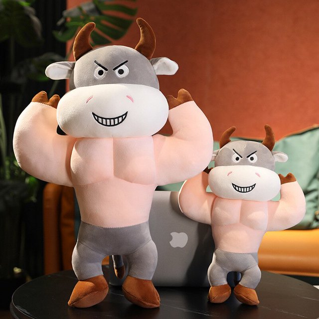 2022 New Plush Muscle Cow Toy Cute Cattle Plush Stuffed Animals Cattle Soft Doll Kids Toys Birthday Gift for Children zhangmengya LED