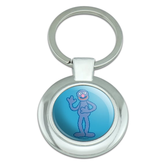 Sesame Street Grover Distressed Keychain Classy Round Chrome Plated Metal