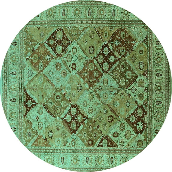 Ahgly Company Indoor Round Oriental Turquoise Blue Industrial Area Rugs, 8' Round