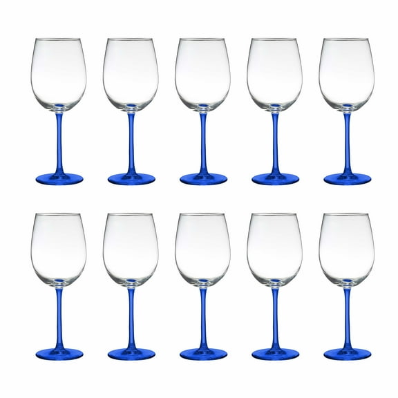 10 ARC Cachet White Wine Glasses Set, 16 oz. - Wedding, Favors, Cheap, Sturdy - Blue