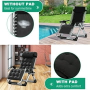Slsy Outdoor Padded Zero Gravity Lounger, Black, Recliner with Cushion & Cup Holder, Supports 440lbs