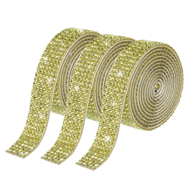 Unique Bargains 3Roll 1 Yard 8mm Self Adhesive Crystal Rhinestone Ribbon for Crafts Project, Lemon Yellow