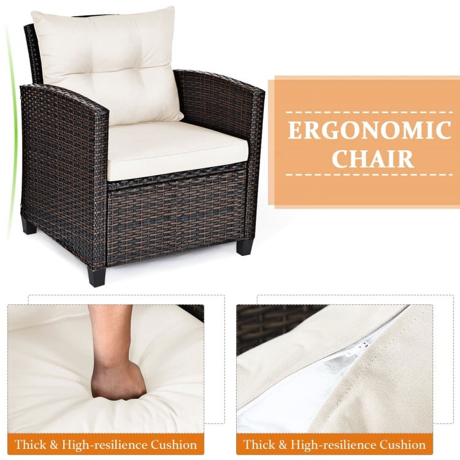 Aimee Lii 3 Pieces Wicker Patio Furniture Set, Coffee Table Cushioned Sofa, Modern Patio Furniture, White Aimee Lii 3 Pieces Wicker Patio Furniture Set, Coffee Table Cushioned Sofa, Modern Patio Furniture, White