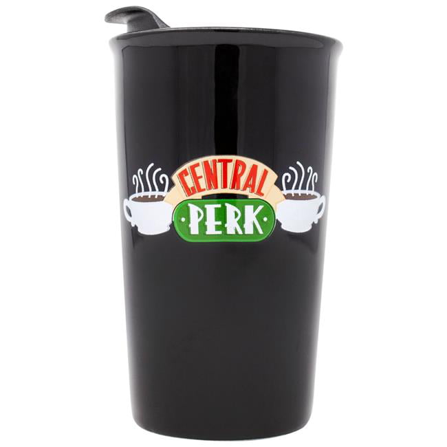 10-Ounce Black Silver Buffalo Friends Central Perk Logo Ceramic Travel Mug