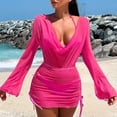 thumbnail image 3 of Jacenvly 2024 Cover-Up Split Three-Piece New Style Long Sleeve Swimsuit Solid with Cover up Surfing Swimwear Satiny Women'S Color Mesh Three Piece Conservative and Bikini Swimsuit Set Pink, 3 of 11