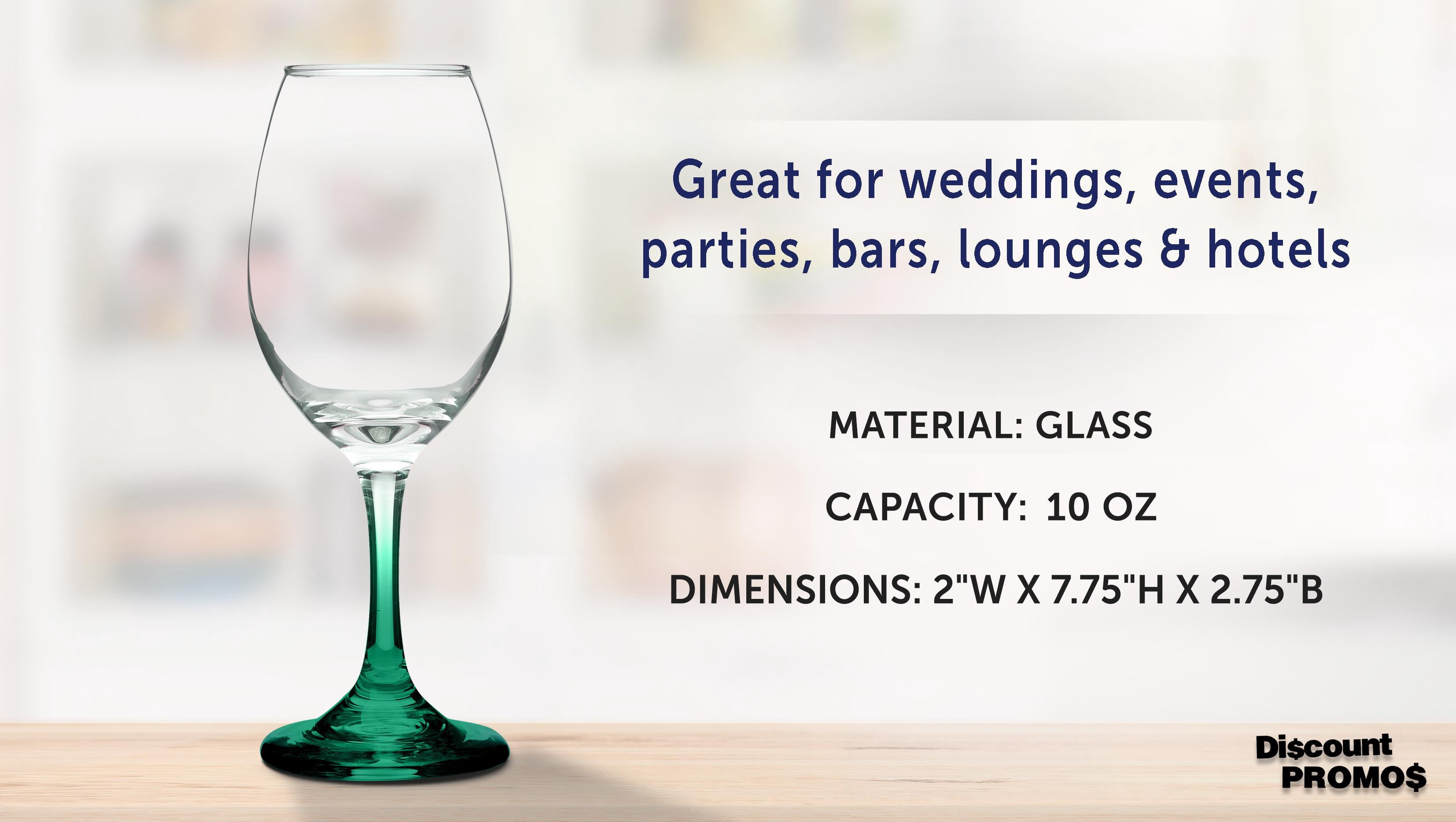 Rioja Wine Glasses with Stem 10 oz. Set of 10, Bulk Pack - Color Bottom, Perfect for Wedding, Party Favors, Birthday, Bridal Shower Gifts - Green