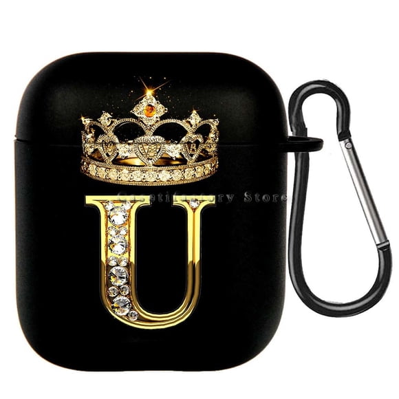 Diamond Crown Letter Airpods Case for AirPods Pro2 3 2 1 Pro Black Wireless Bluetooth Earphone Box Cute A-z Cover FJH