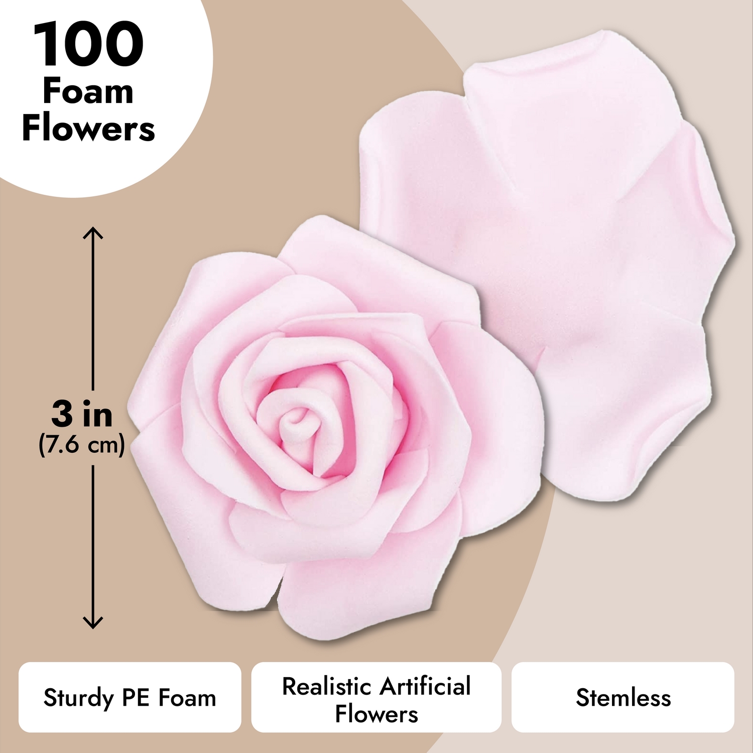 100 Pack Pink Roses Artificial Flowers, 3 Colors, 3x1.2 In Foam Flower Heads for Decoration, Wedding Centerpieces, Crafts, Wall Backdrops, Bridal Shower Decorations, DIY Arrangements