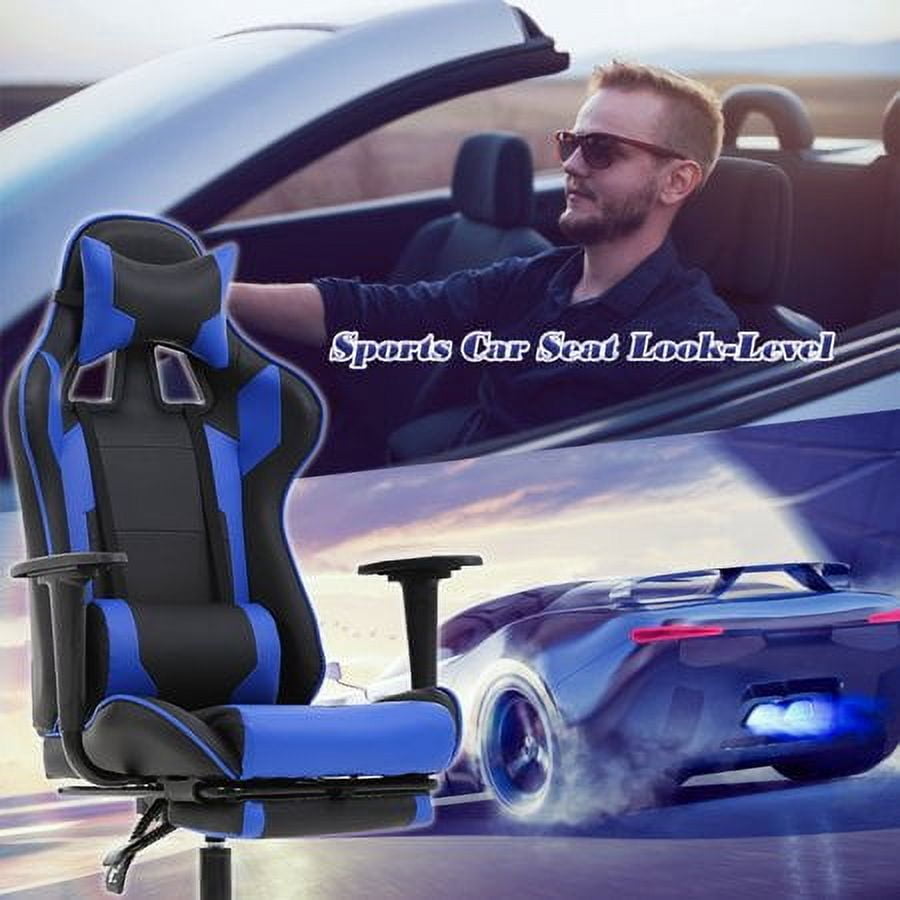 BestOffice Racing Style Gaming Chair with Adjustable Pillows and Footrest for Adult Gamers(Blue)