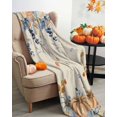 thumbnail image 3 of Orange Blue Fall Flannel Blanket for Bed,Travel and Camping, Thanksgiving Floral Botanical Rustic Super Soft Cozy Blanket for All Seasons 40"x50", 3 of 6