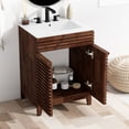 thumbnail image 2 of 24" Nature Acacia Wood Bathroom Vanity with Ceramic Sink and Sliver Round Mirror, Freestanding Bathroom Vanity Cabinet with 2 Invisible Soft Closing Doors, Acacia Wood Grain, 2 of 8
