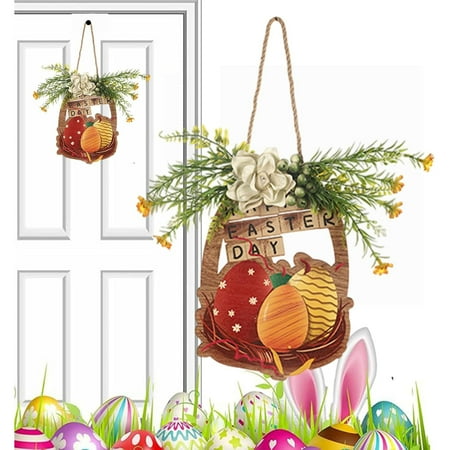 Easter Door Sign – Wood Seasonal Decor – Rustic Holiday Door Hanger for Homeowners Office Apartment Coffee Shop Church School Porch Outdoor Indoor Wall Living Room Window
