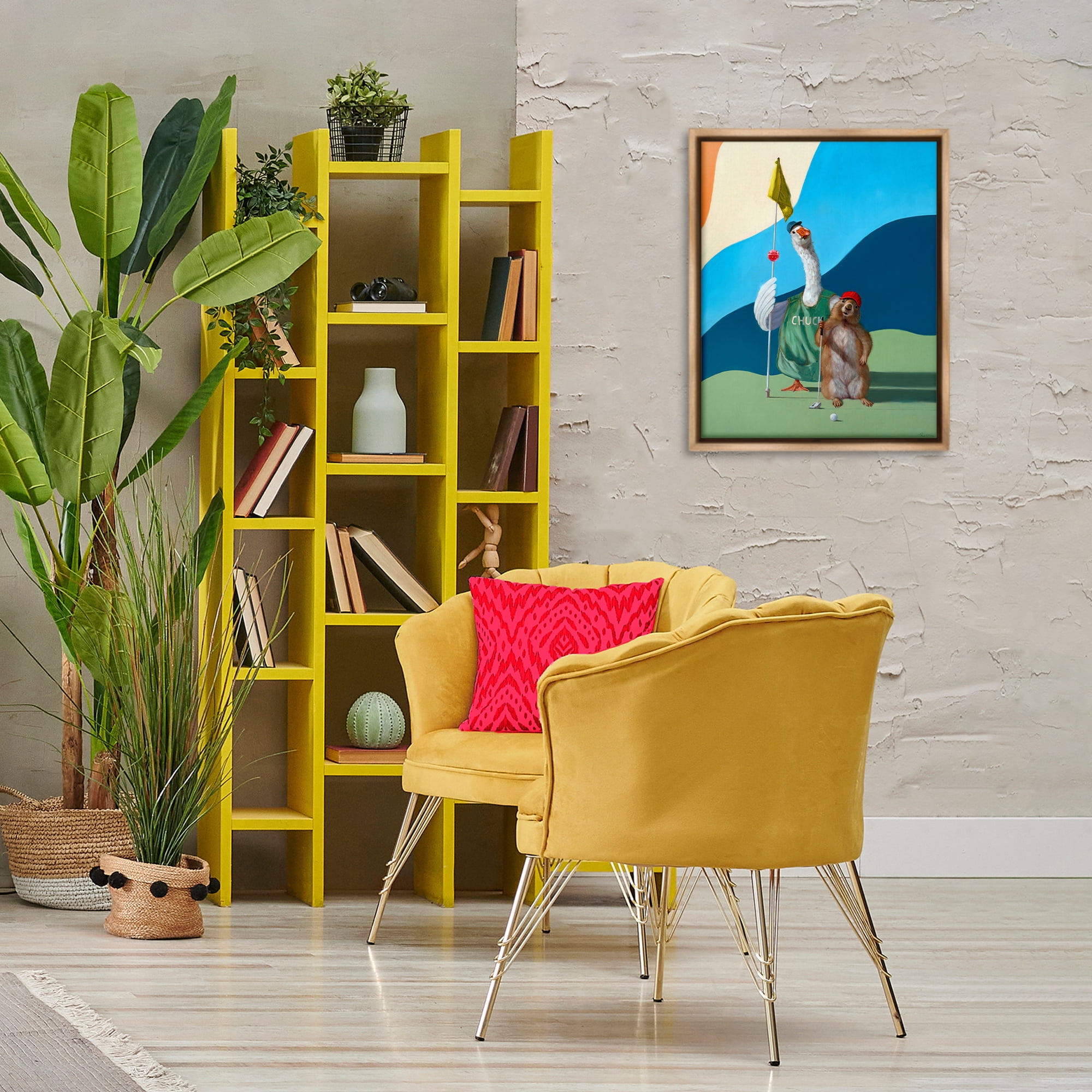 Stupell Industries Golfing Goose & Gopher Sports Painting Brown Floater Framed Canvas Art Print Wall Art, 17 x 21