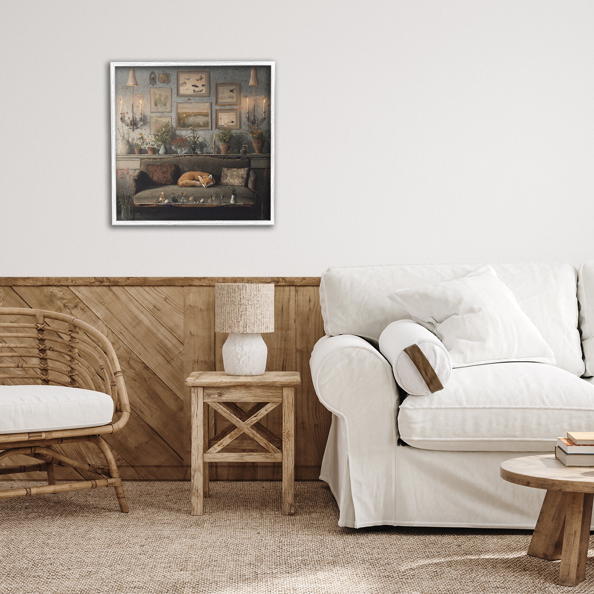 Stupell Industries Fox on Antique Sofa White Framed Giclee Art, design by The Wands Want