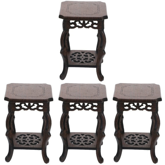 PartyKindom Wooden Flower Pot Base Dark Red Planter Stand for Indoor Outdoor Use 4Pcs