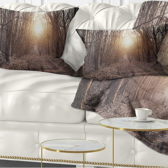 Designart Forest Pathway View at Sunset - Modern Forest Throw Pillow - 12x20