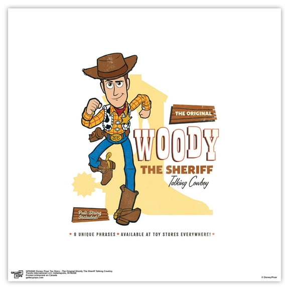 Gallery Pops Disney Pixar Toy Story - The Original Woody The Sheriff Talking Cowboy Wall Art, Unframed Version, 12" x 12"