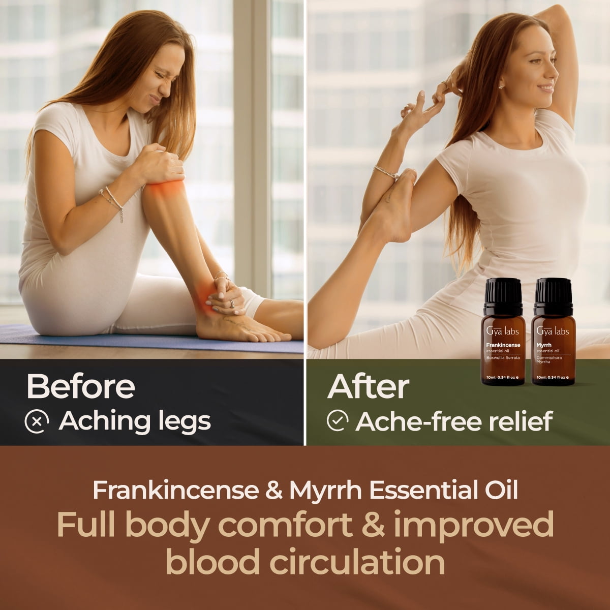 Gya Labs Frankincense and Myrrh Essential Oil for Diffuser & Aches - Therapeutic Grade Frankincense and Myrrh Essential Oils for Skin & Candle Making (10ml x 2)