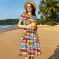 thumbnail image 4 of Lsque Robe Décontractée pour Femmes avec Imprimé de Voitures Mignonnes, T-Shirt d'Été à Manches Courtes, Col Rond, Robe Évasée, 4 of 6