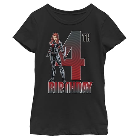 Girl s Marvel Black Widow 4th Birthday Graphic Tee Black X Small