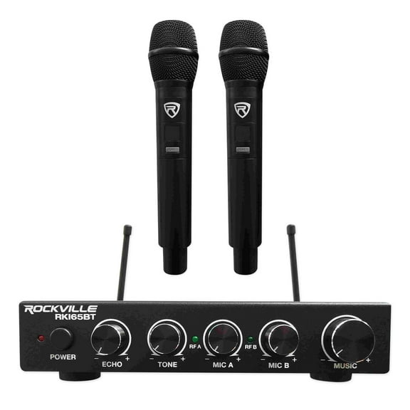 Rockville RKI65BT Dual UHF Wireless Microphones Bluetooth Karaoke Mic Interface