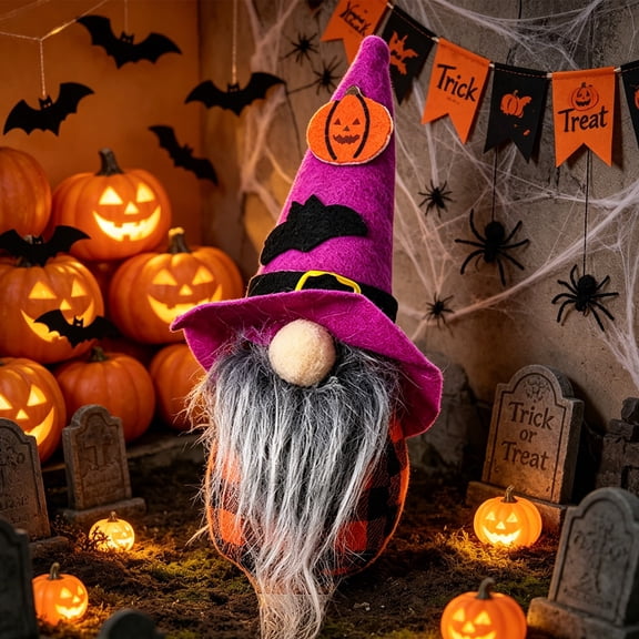 Aoznliie Halloween Dwarf Doll, Faceless Doll Gradient Ornament,Elderly Doll Ins Style with Hat,Party Tabletop Display,7x4x4 in