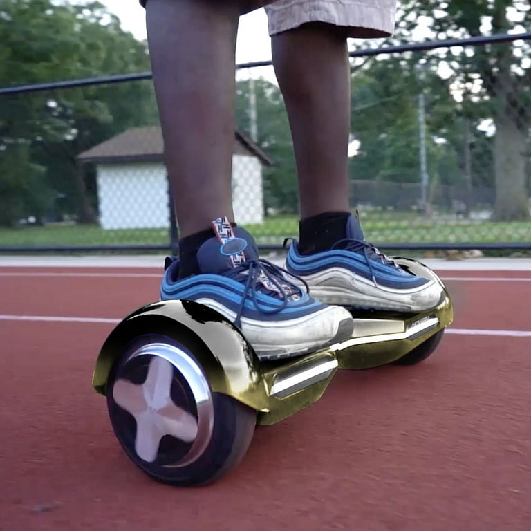 Hover 1 Eclipse Hoverboard w 8 in Wheels Ultrabright Customizable LED Headlights Built In Bluetooth Speaker 4 Hour Charge Time 7 MPH Max Speed Black and Gold Walmart