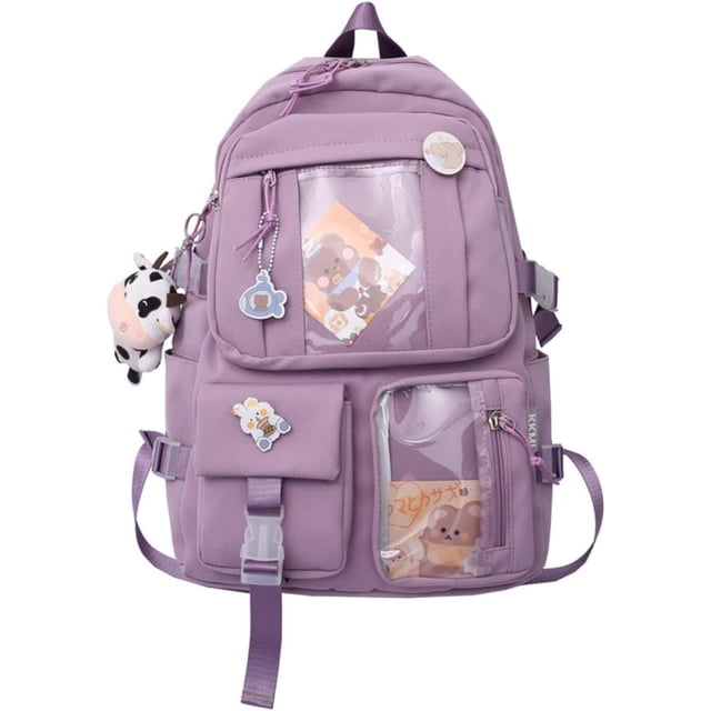 LHSHIDU Kawaii Backpack with Pins Kawaii School Backpack Cute Aesthetic Backpack Cute Kawaii Backpack for School (Beige, With Accessories)