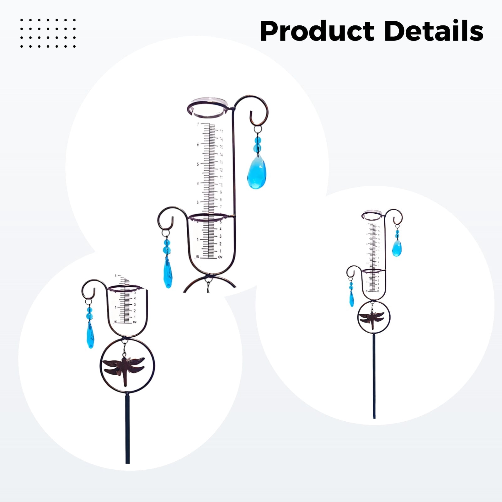 Decorative Rain Gauge Outdoor, Easy-to-Read Large Plastic Rain Gauge, Garden Yard Decoration with Dragonfly Motif, Heavy-Duty Metal Stand, 7 in (17.7 cm) Cylinder
