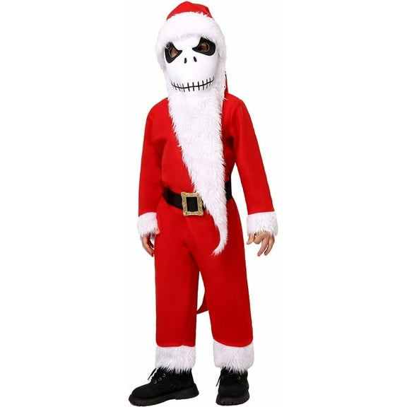 GOBWCOT Santa Claus Outfit Four-piece Suit Nightmare Christmas Santa Jumpsuit Christmas Gift Set(M)
