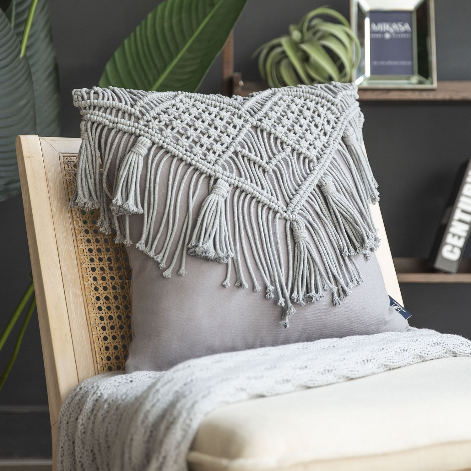 Lovely Design Hand Crochet Cotton Cushion Cover Grey