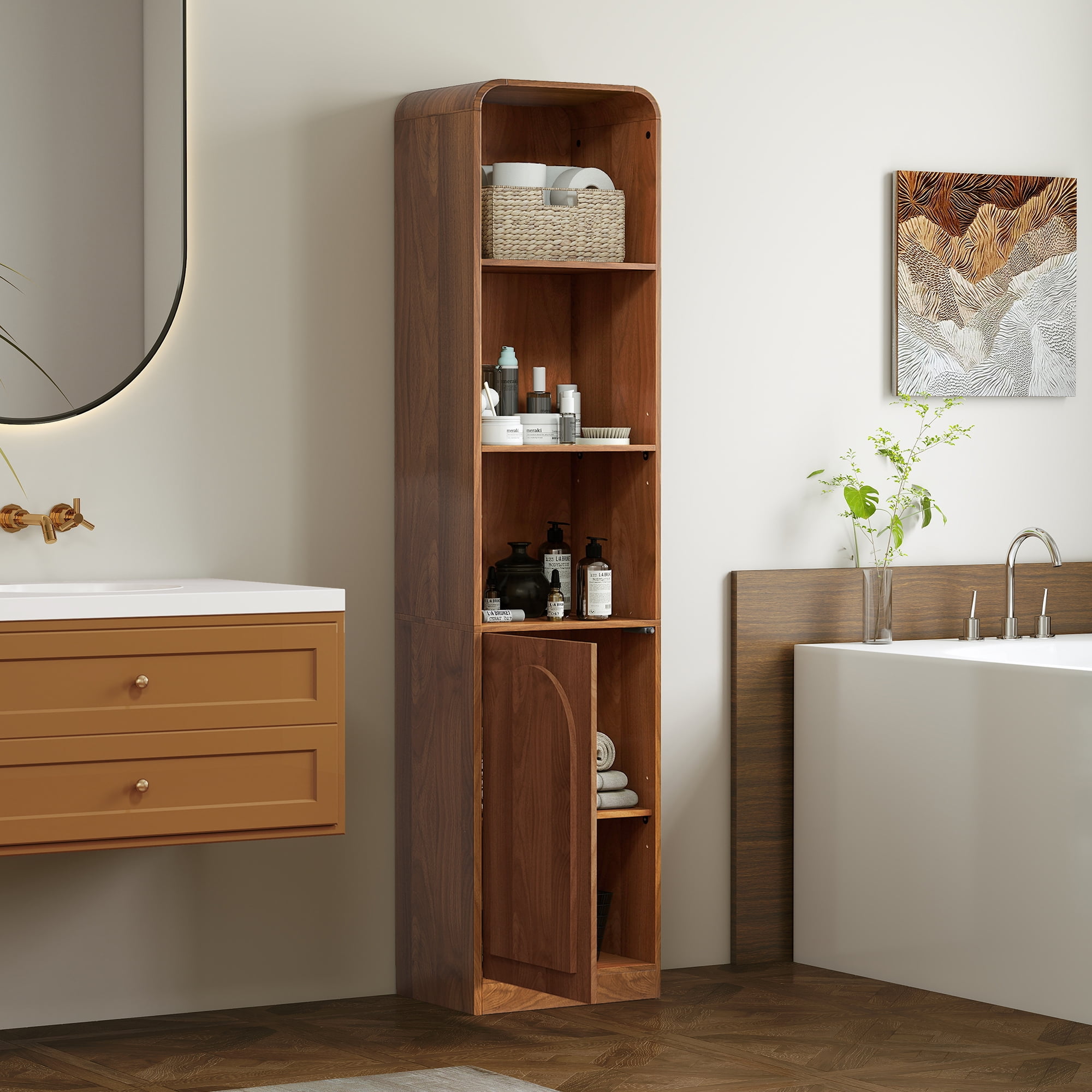 67" Tall Narrow Storage Cabinet Freestanding Tower Cabinet with Door Space Saving Organizer for Bathroom Kitchen Living Room