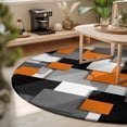 thumbnail image 3 of Large Round Rug 8Ft, Burnt Orange Black Geometric Non-Slip Washable Circle Rugs Carpet, Modern Abstract Art Block Indoor Outdoor Rug Floor Mats Throw Runner for Bedroom Living Room Bathroom, 3 of 8