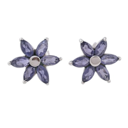 NOVICA Iolite flower earrings, 'Ocean Daisy'