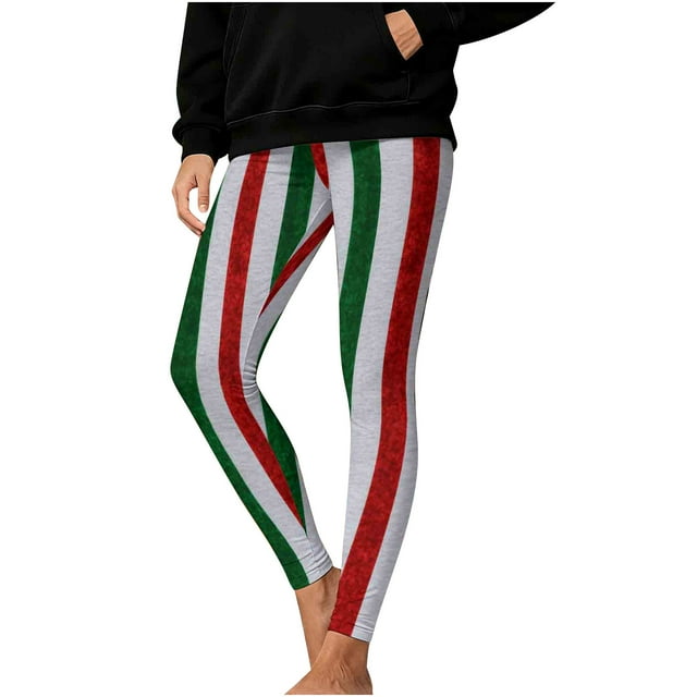 HAiming Legging de Noël Rayé pour Femmes Imprimé de Noël Taille Haute Extensible Yoga Course Entraînement Gym Collants